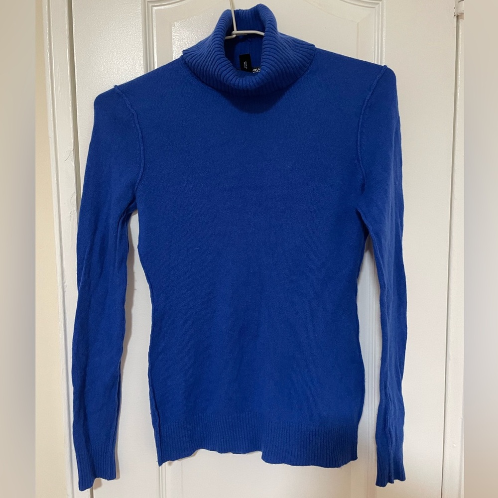 Aqua 100% Cashmere Turtleneck Sweater Royal Blue